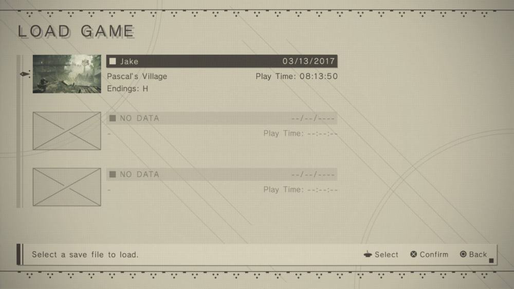 Nier Automata Game Select Screen